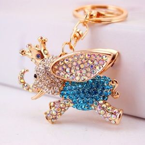 Charming Blue Crystal Dumbo the Elephant Keychain Charm